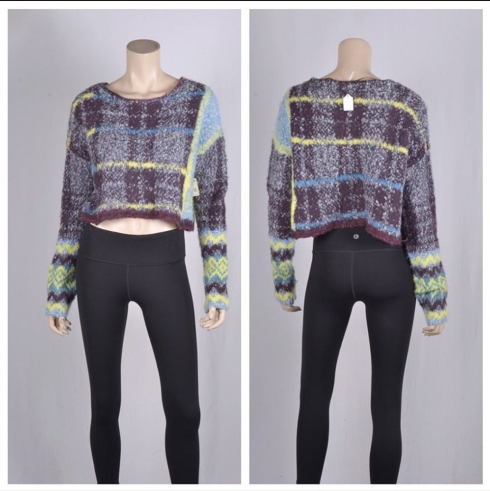 Free People Women's Emerson Plaid Crop Pullover Sweater size L - Picture 8 of 17
